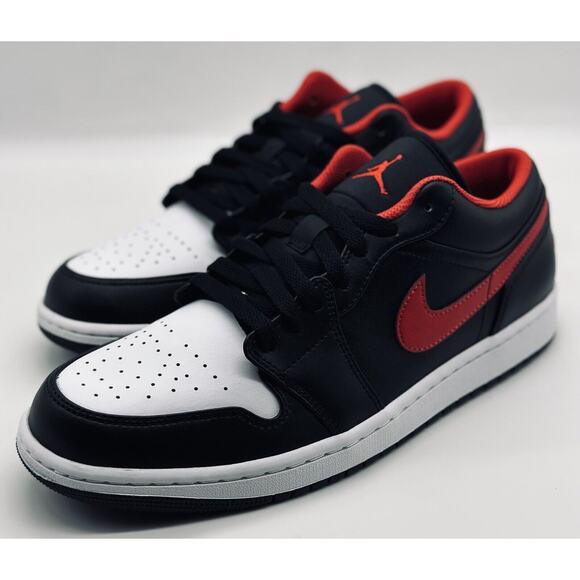 NEW Nike Air Jordan 1 Low Black Fire Red White Toe 553558-063 Men’s Size Multi - Picture 1 of 6